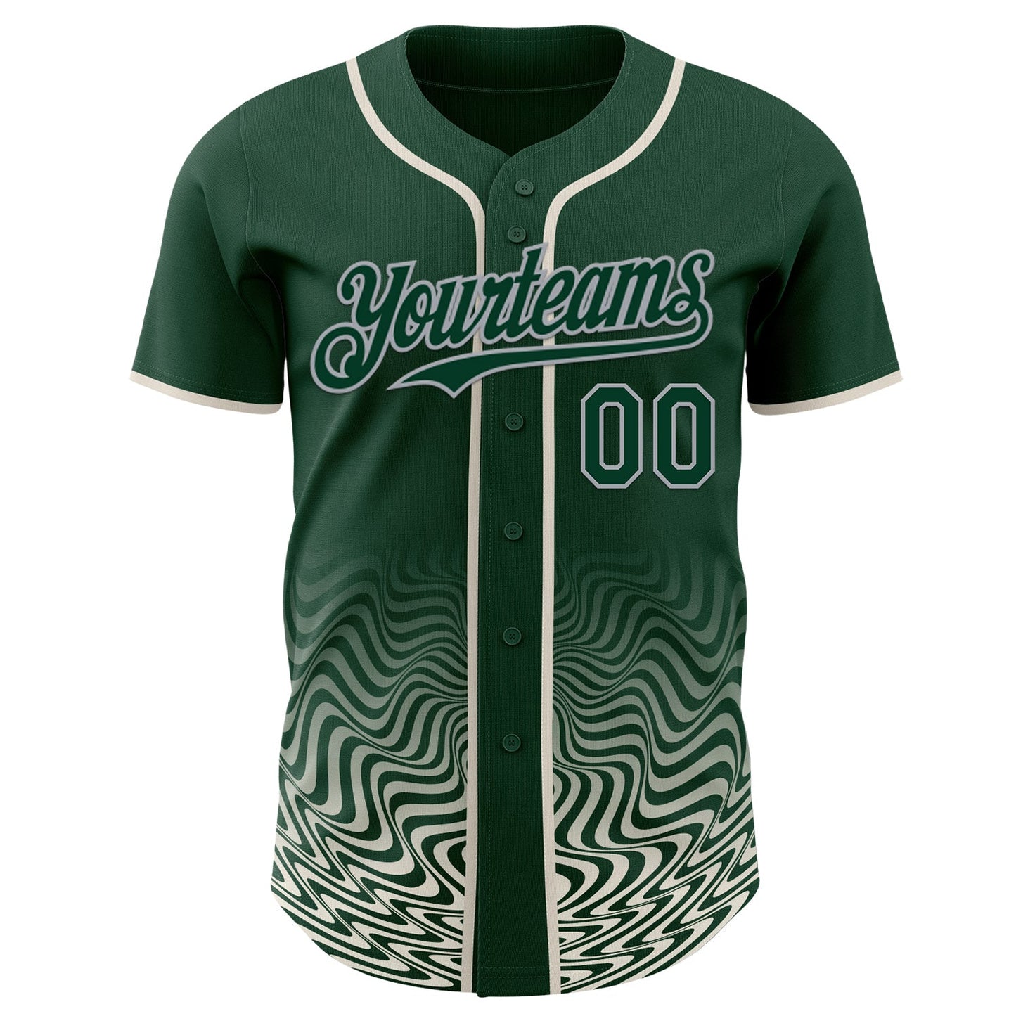 Custom Green Cream-Gray Fluid Wave Psychedelic Swirl Authentic Baseball Jersey view 2