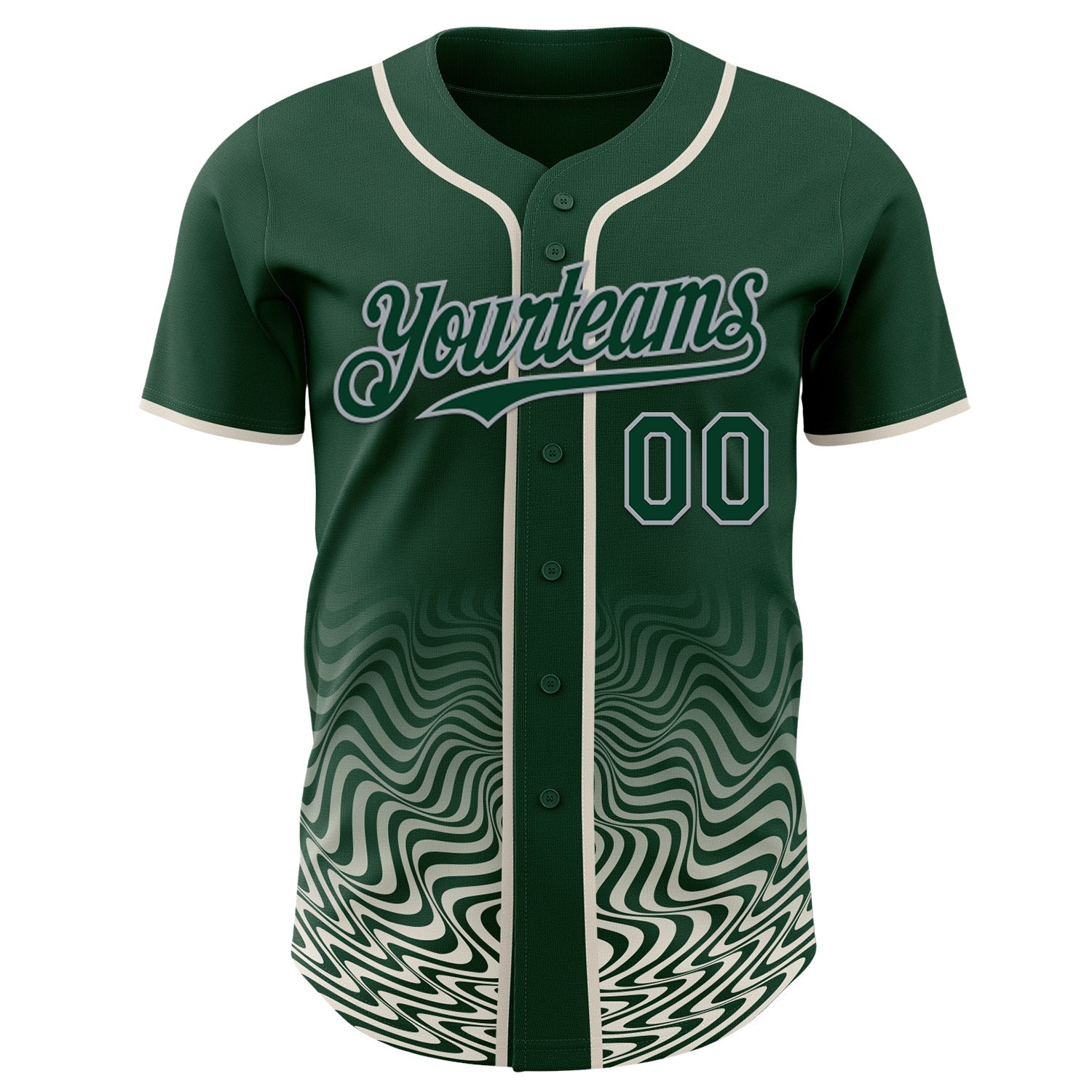 Custom Green Cream-Gray Fluid Wave Psychedelic Swirl Authentic Baseball Jersey view 2