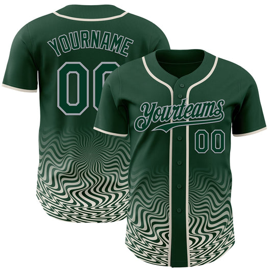 Custom Green Cream-Gray Fluid Wave Psychedelic Swirl Authentic Baseball Jersey - Main View