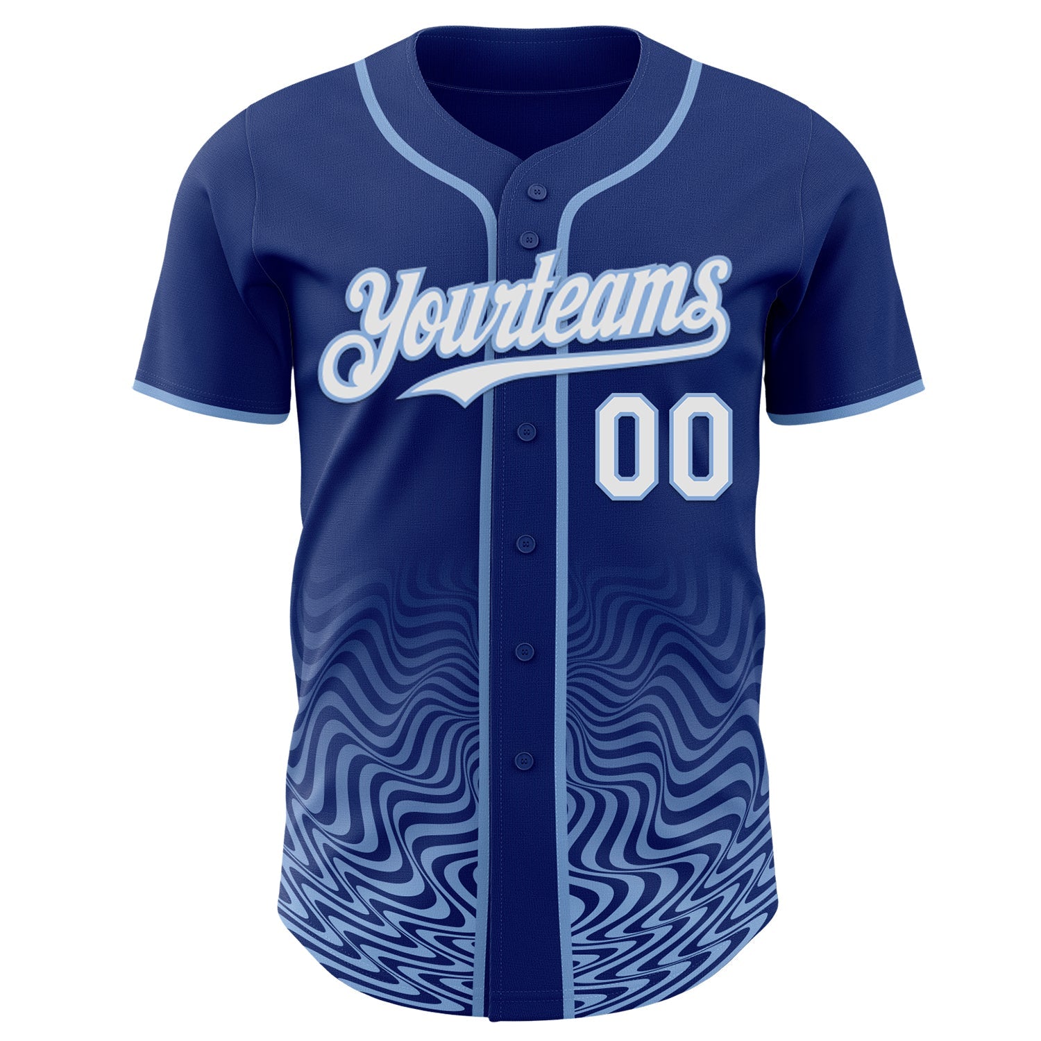 Custom Royal White-Light Blue Fluid Wave Psychedelic Swirl Authentic Baseball Jersey view 2