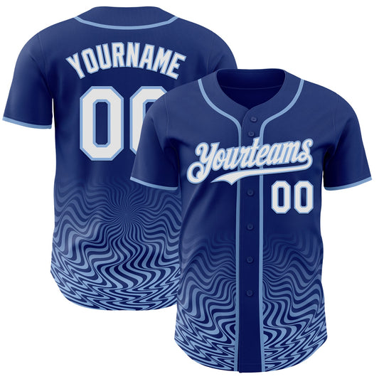 Custom Royal White-Light Blue Fluid Wave Psychedelic Swirl Authentic Baseball Jersey - Main View