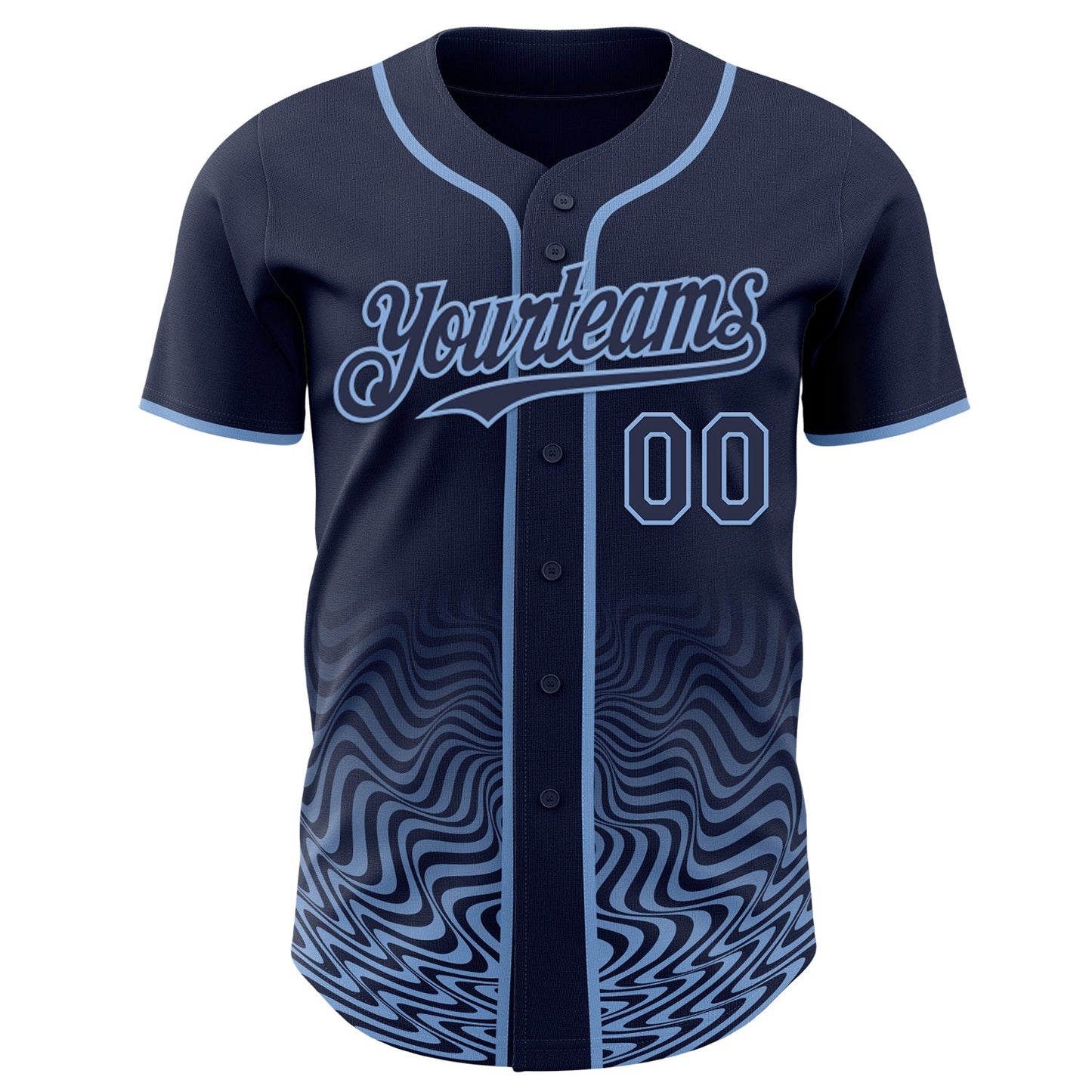 Custom Navy-Light Blue Fluid Wave Psychedelic Swirl Authentic Baseball Jersey view 2