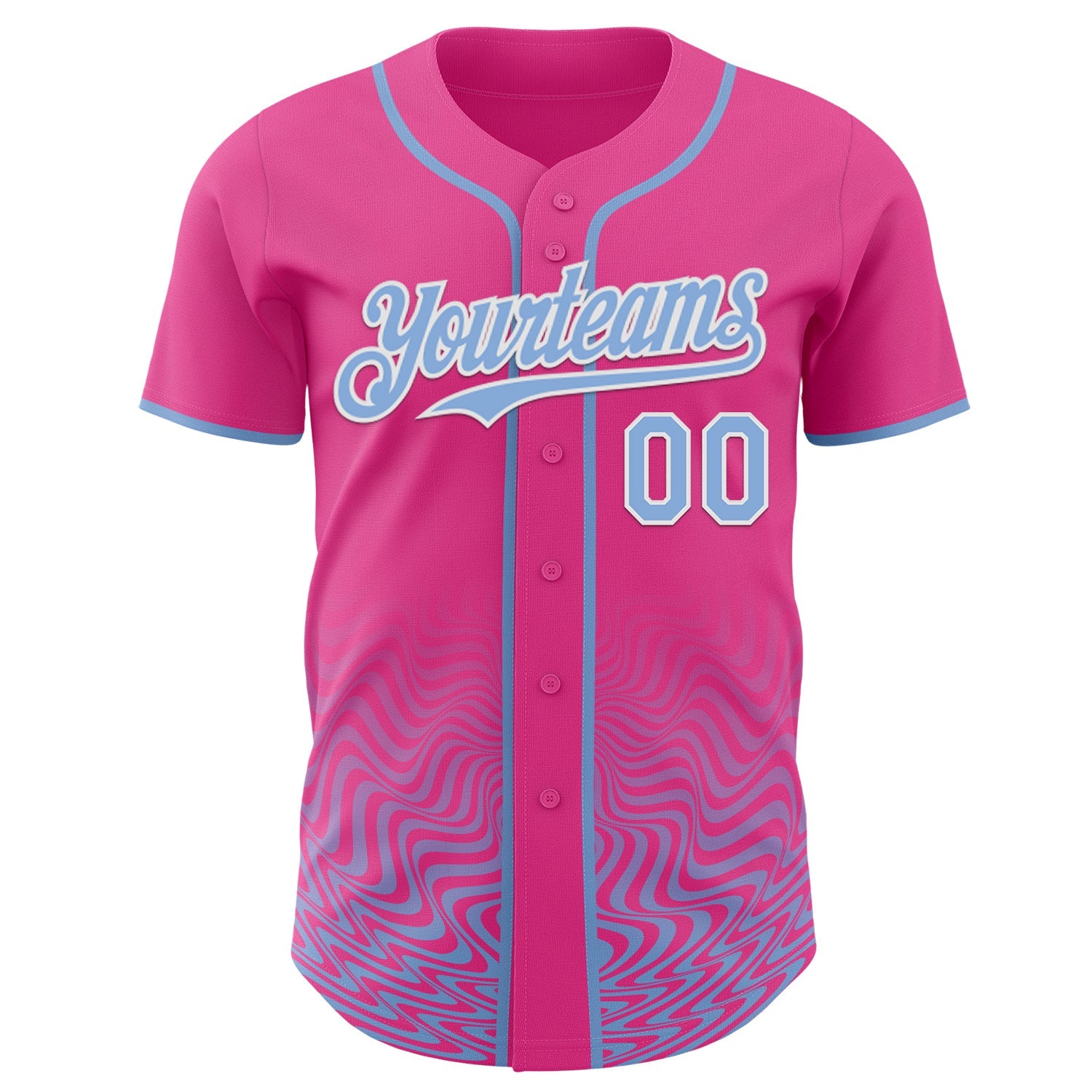 Custom Pink Light Blue-White Fluid Wave Psychedelic Swirl Authentic Baseball Jersey view 2