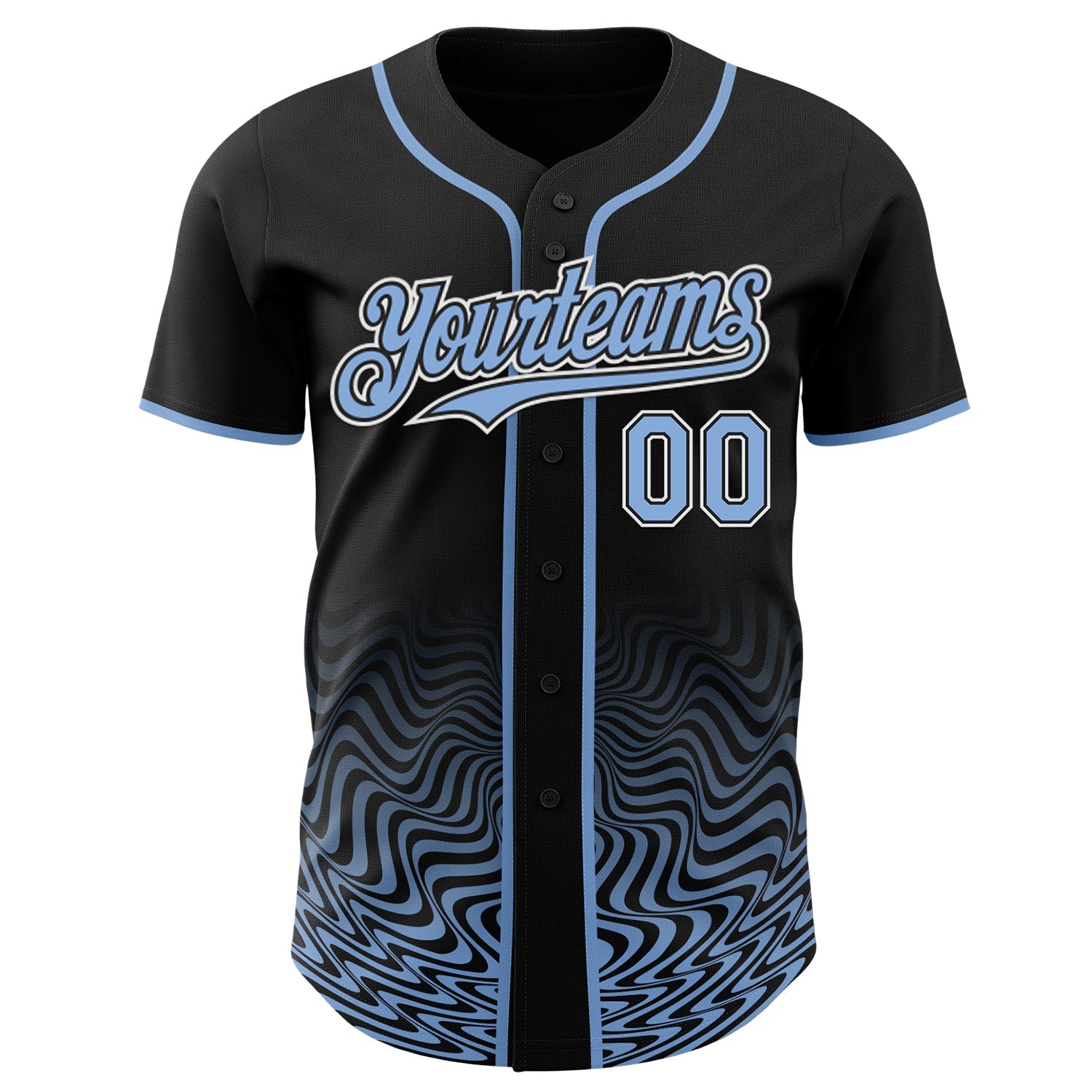 Custom Black Light Blue-White Fluid Wave Psychedelic Swirl Authentic Baseball Jersey view 2