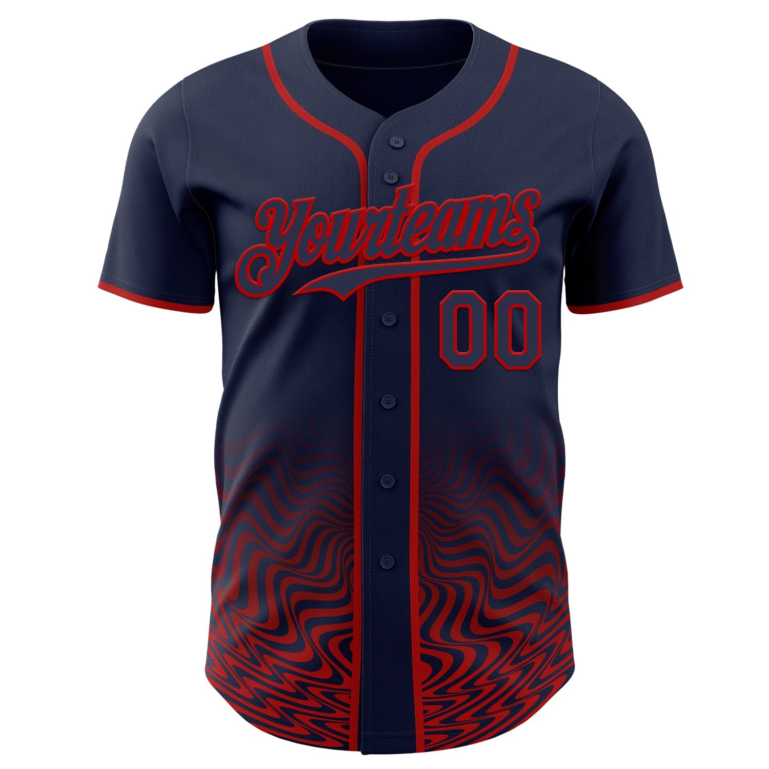 Custom Navy-Red Fluid Wave Psychedelic Swirl Authentic Baseball Jersey view 2