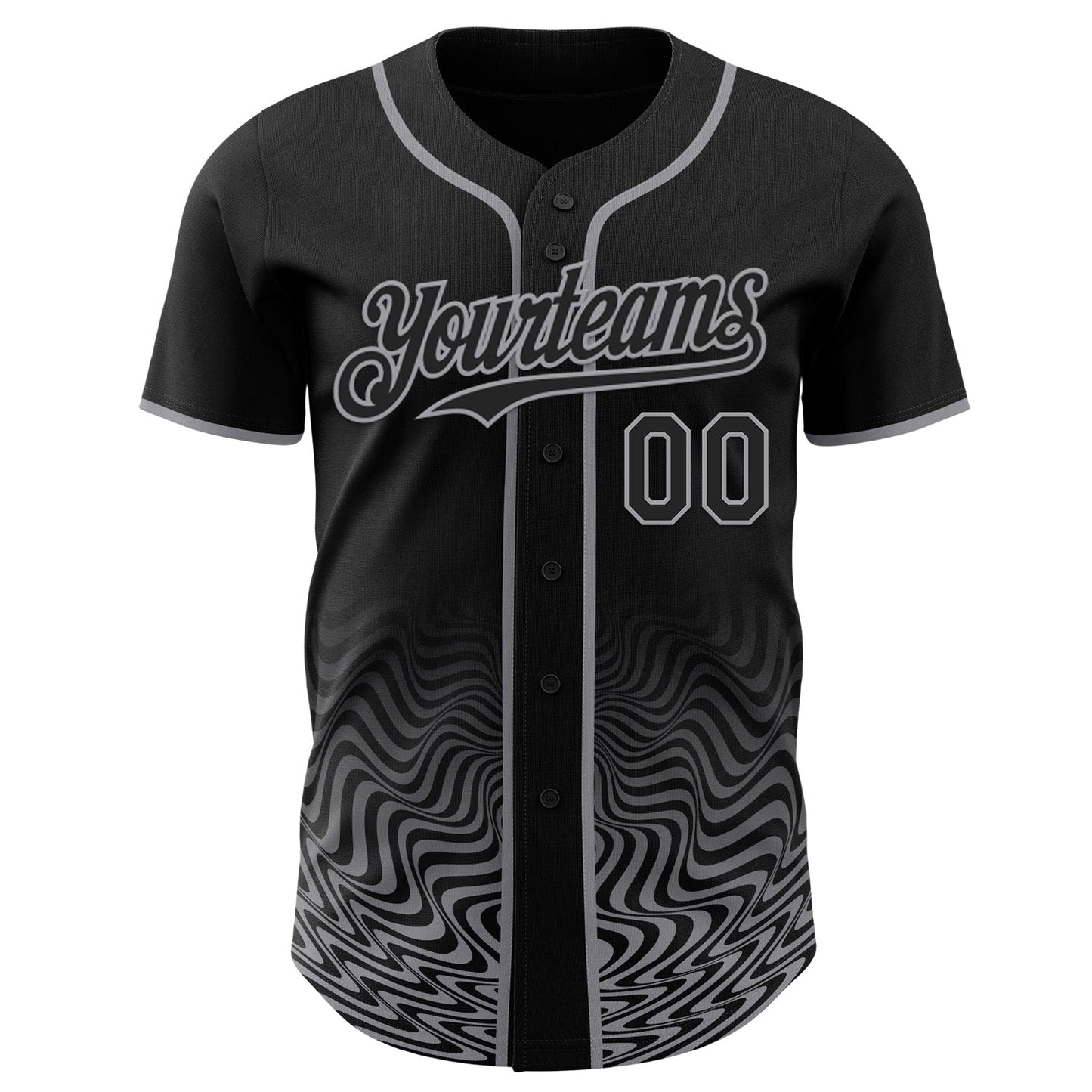 Custom Black-Gray Fluid Wave Psychedelic Swirl Authentic Baseball Jersey view 2