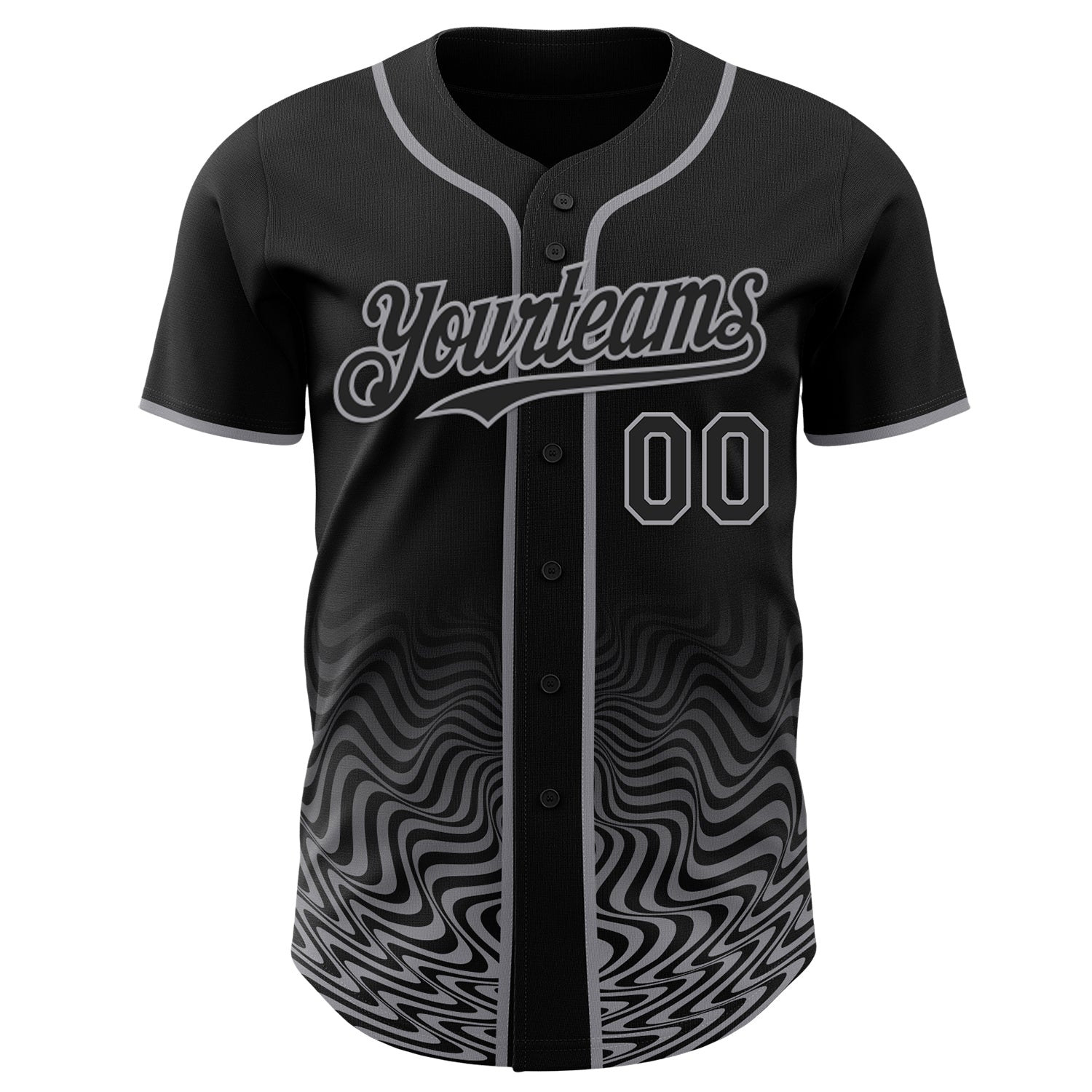 Custom Black-Gray Fluid Wave Psychedelic Swirl Authentic Baseball Jersey view 2