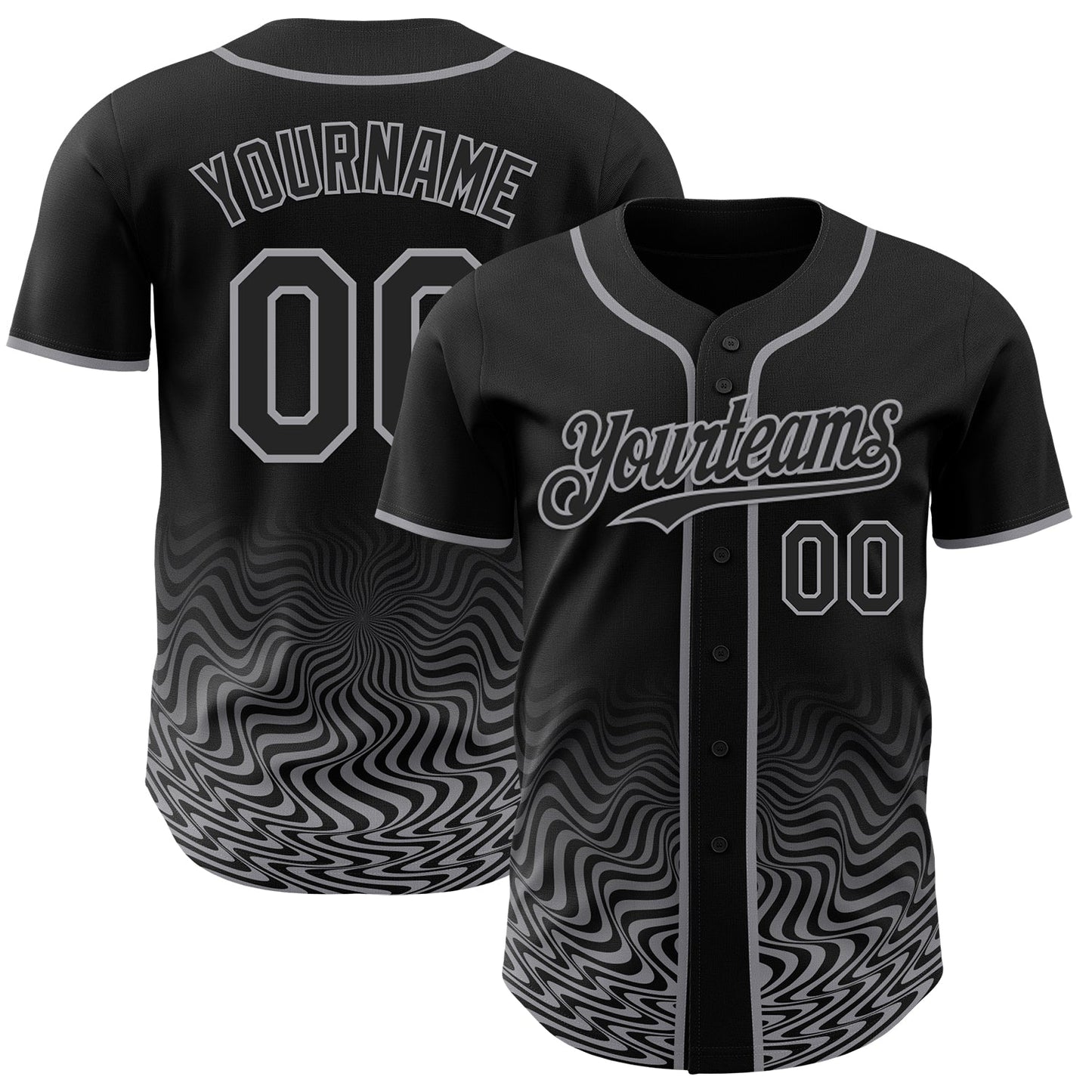 Custom Black-Gray Fluid Wave Psychedelic Swirl Authentic Baseball Jersey - Main View