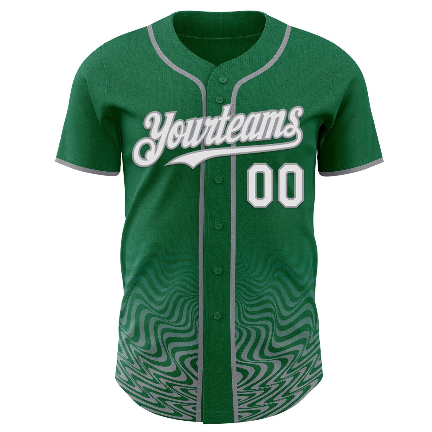 Custom Kelly Green White-Gray Fluid Wave Psychedelic Swirl Authentic Baseball Jersey view 2