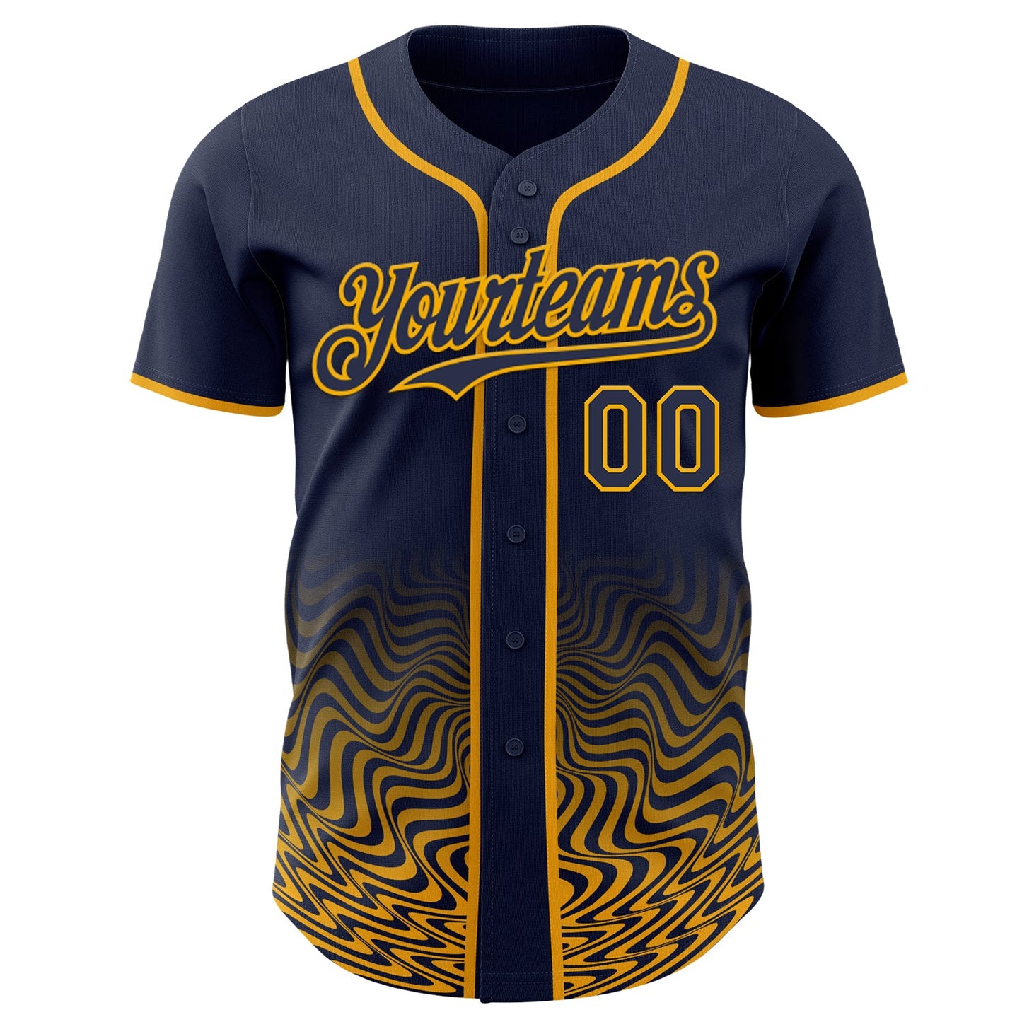 Custom Navy-Gold Fluid Wave Psychedelic Swirl Authentic Baseball Jersey view 2