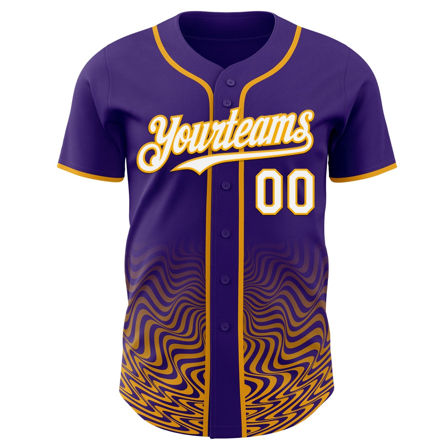 Custom Purple White-Gold Fluid Wave Psychedelic Swirl Authentic Baseball Jersey view 2