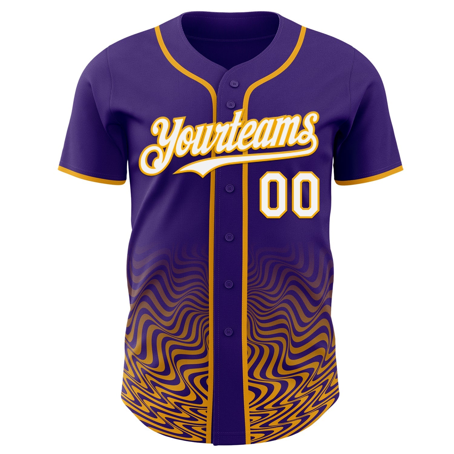 Custom Purple White-Gold Fluid Wave Psychedelic Swirl Authentic Baseball Jersey view 2