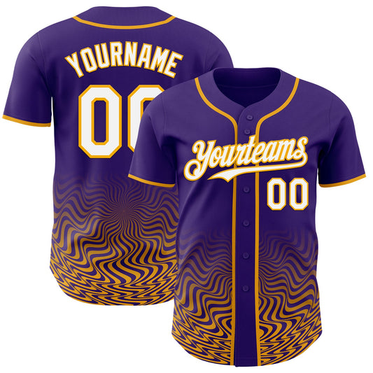 Custom Purple White-Gold Fluid Wave Psychedelic Swirl Authentic Baseball Jersey - Main View
