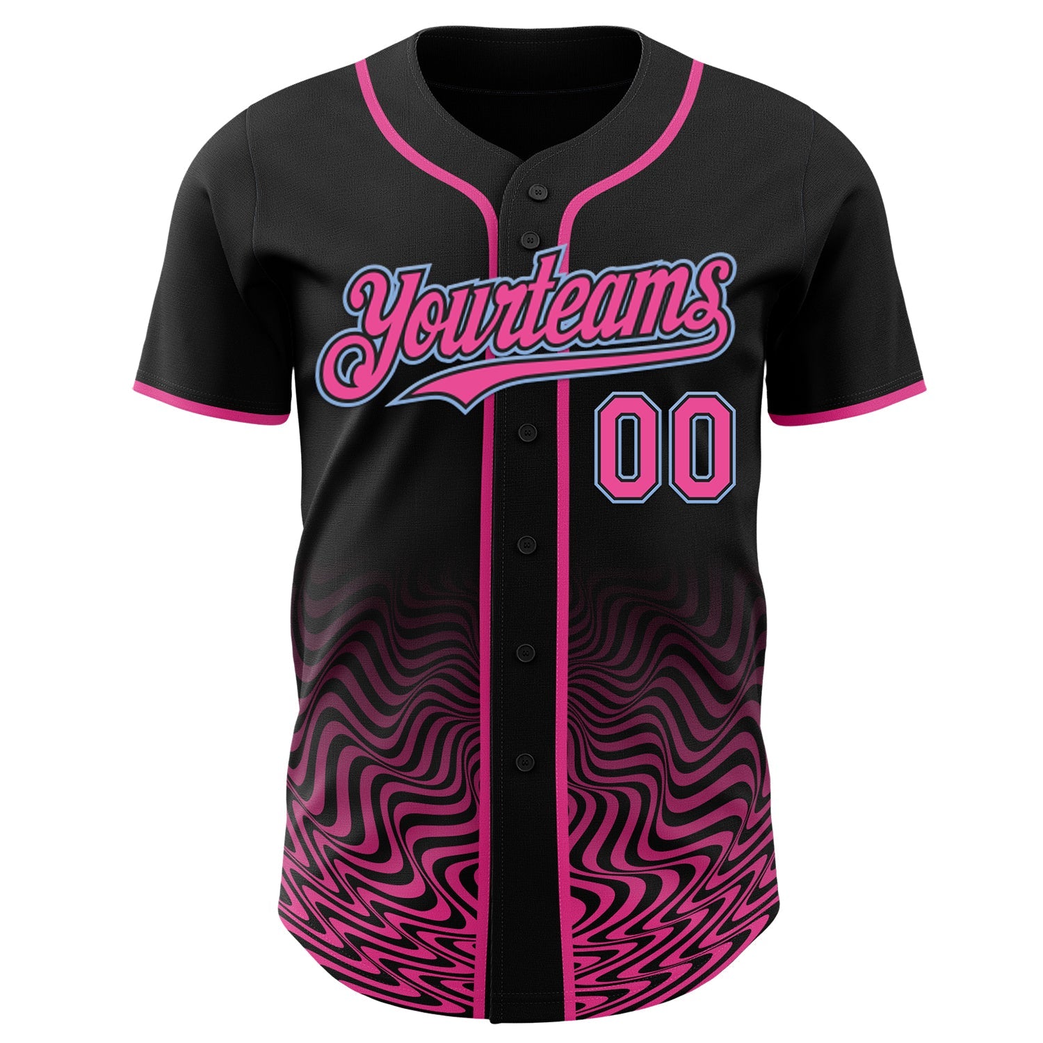 Custom Black Pink-Light Blue Fluid Wave Psychedelic Swirl Authentic Baseball Jersey view 2
