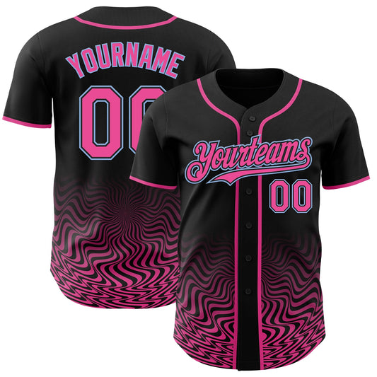 Custom Black Pink-Light Blue Fluid Wave Psychedelic Swirl Authentic Baseball Jersey - Main View