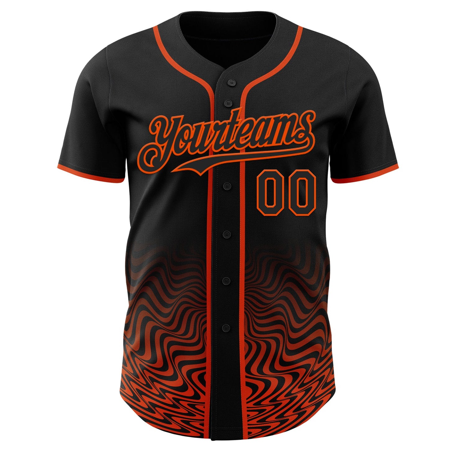 Custom Black-Orange Fluid Wave Psychedelic Swirl Authentic Baseball Jersey view 2