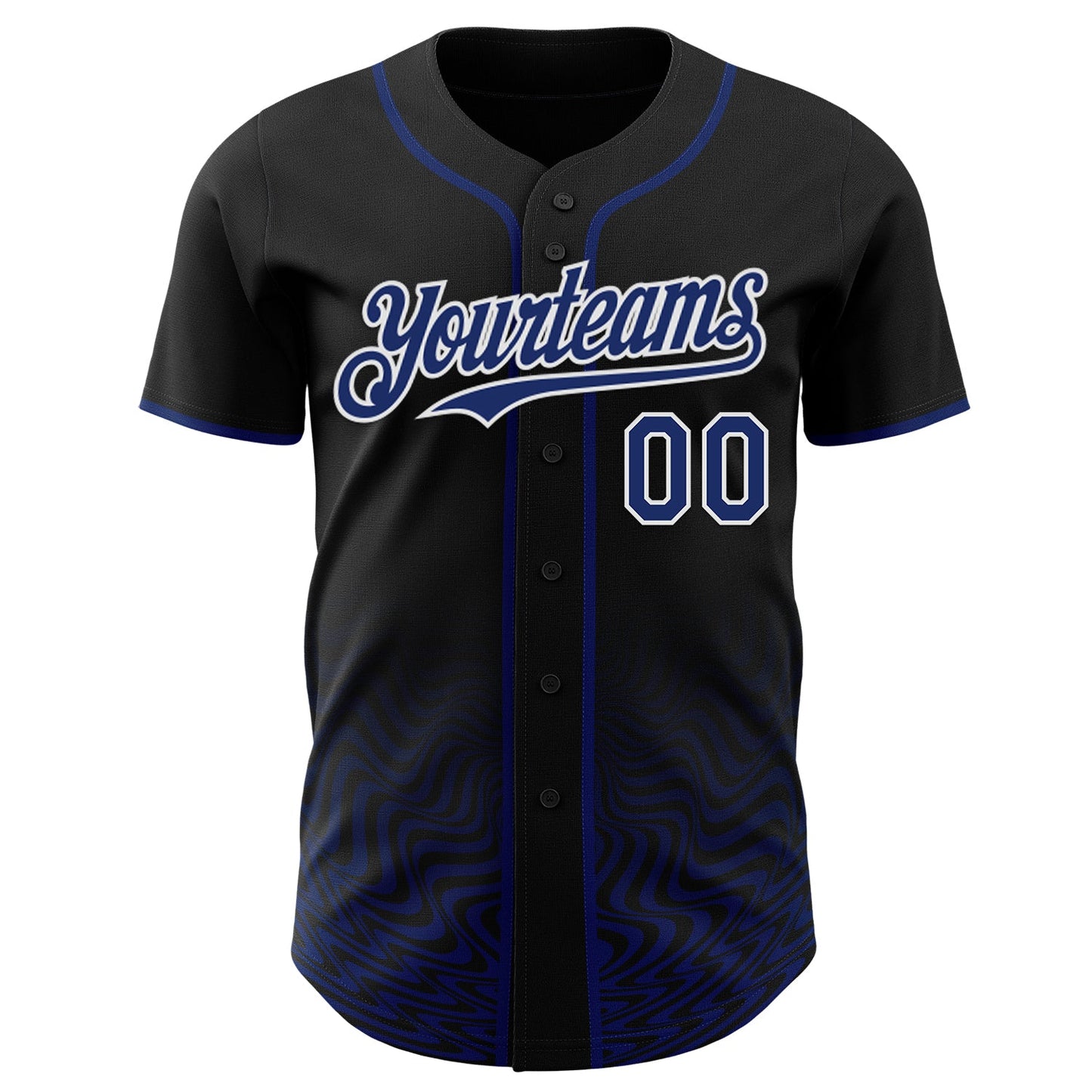 Custom Black Royal-White Fluid Wave Psychedelic Swirl Authentic Baseball Jersey view 2
