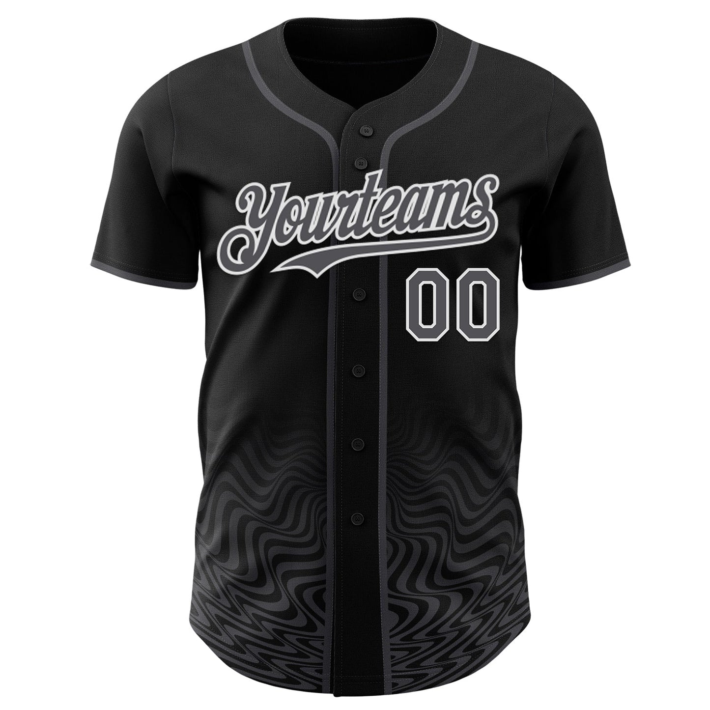 Custom Black Steel Gray-White Fluid Wave Psychedelic Swirl Authentic Baseball Jersey view 2