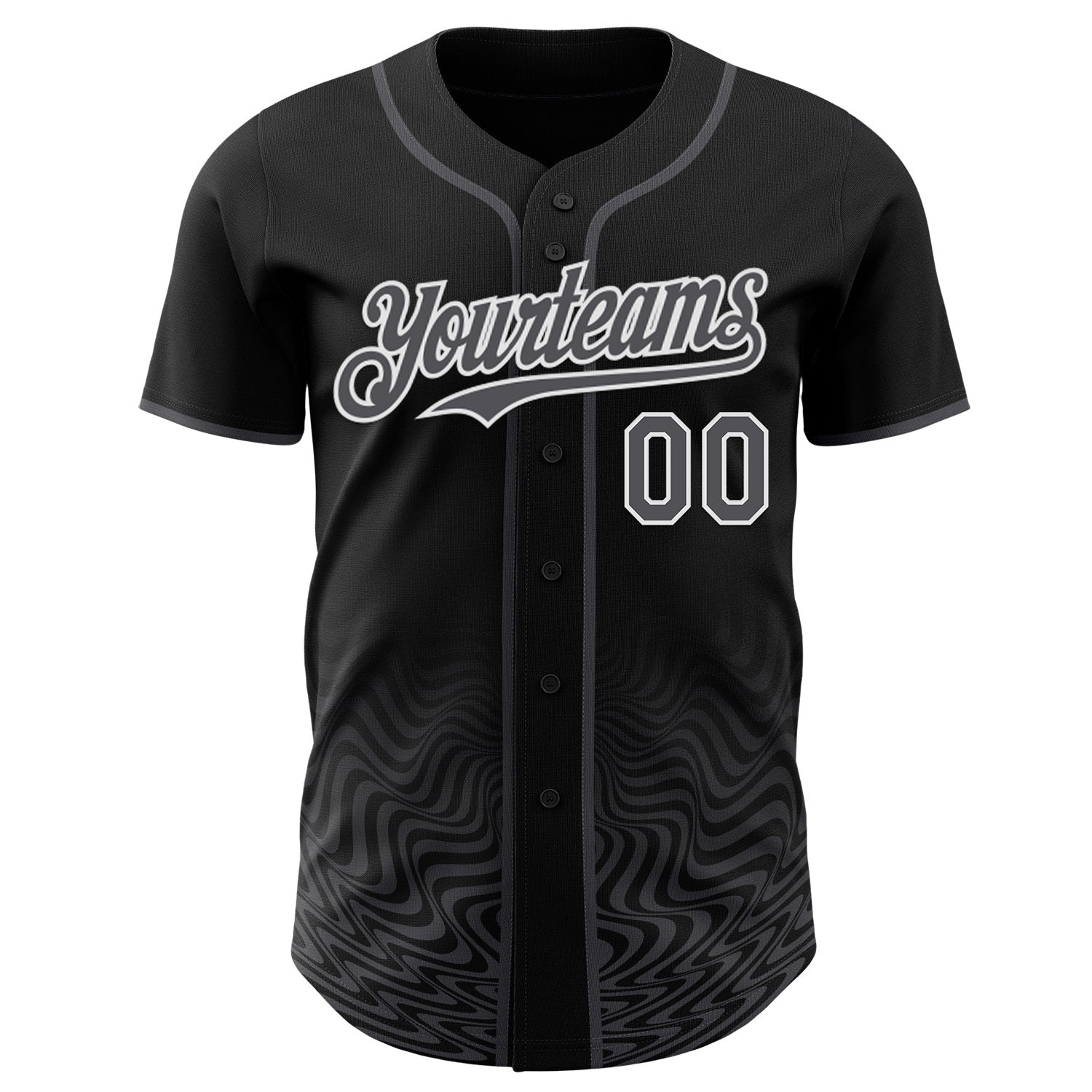 Custom Black Steel Gray-White Fluid Wave Psychedelic Swirl Authentic Baseball Jersey view 2