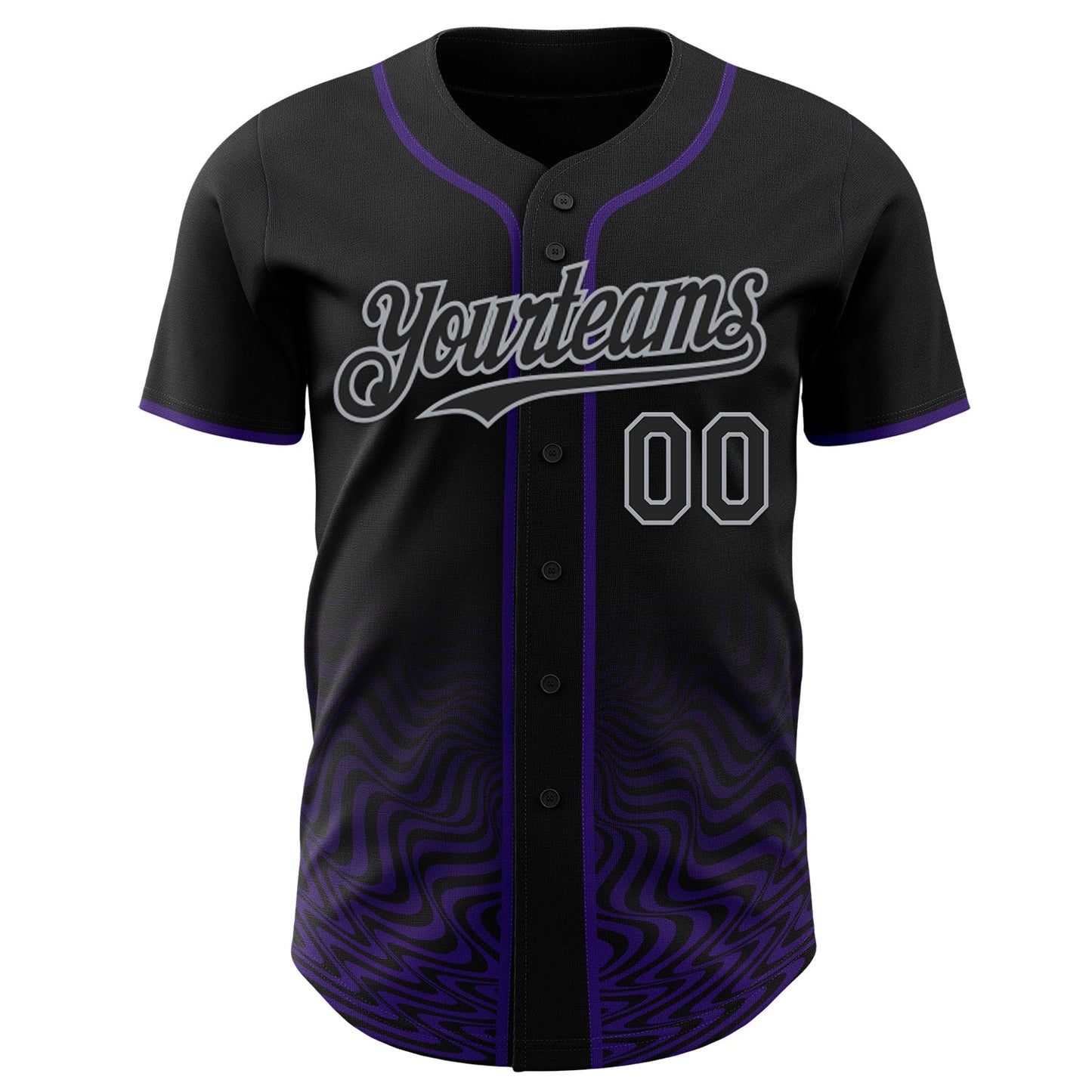 Custom Black Purple-Gray Fluid Wave Psychedelic Swirl Authentic Baseball Jersey view 2