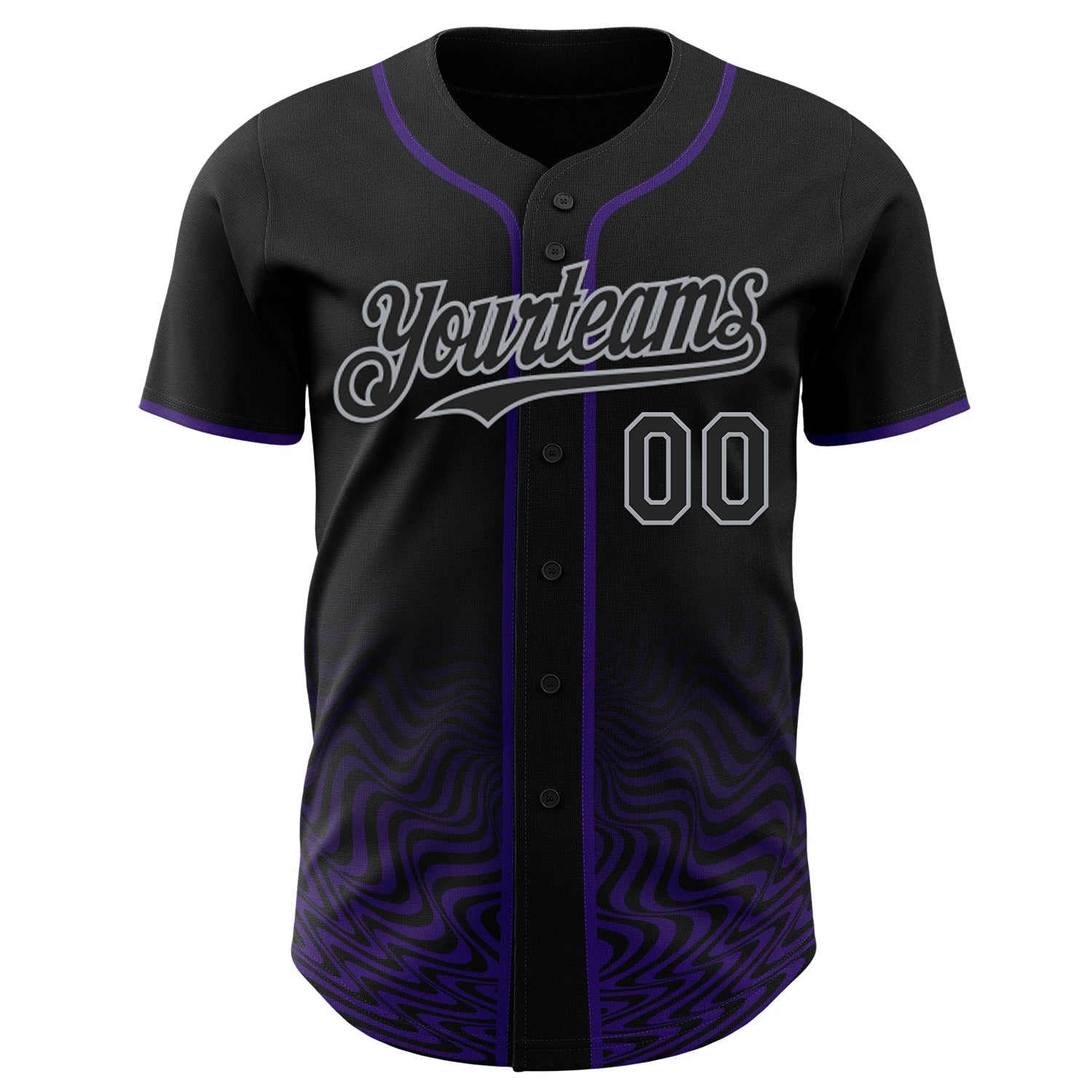 Custom Black Purple-Gray Fluid Wave Psychedelic Swirl Authentic Baseball Jersey view 2