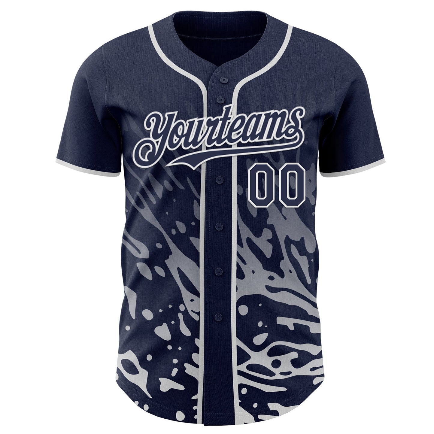 Custom Navy-White Fluid Liquid Wave Splatter Authentic Baseball Jersey view 2