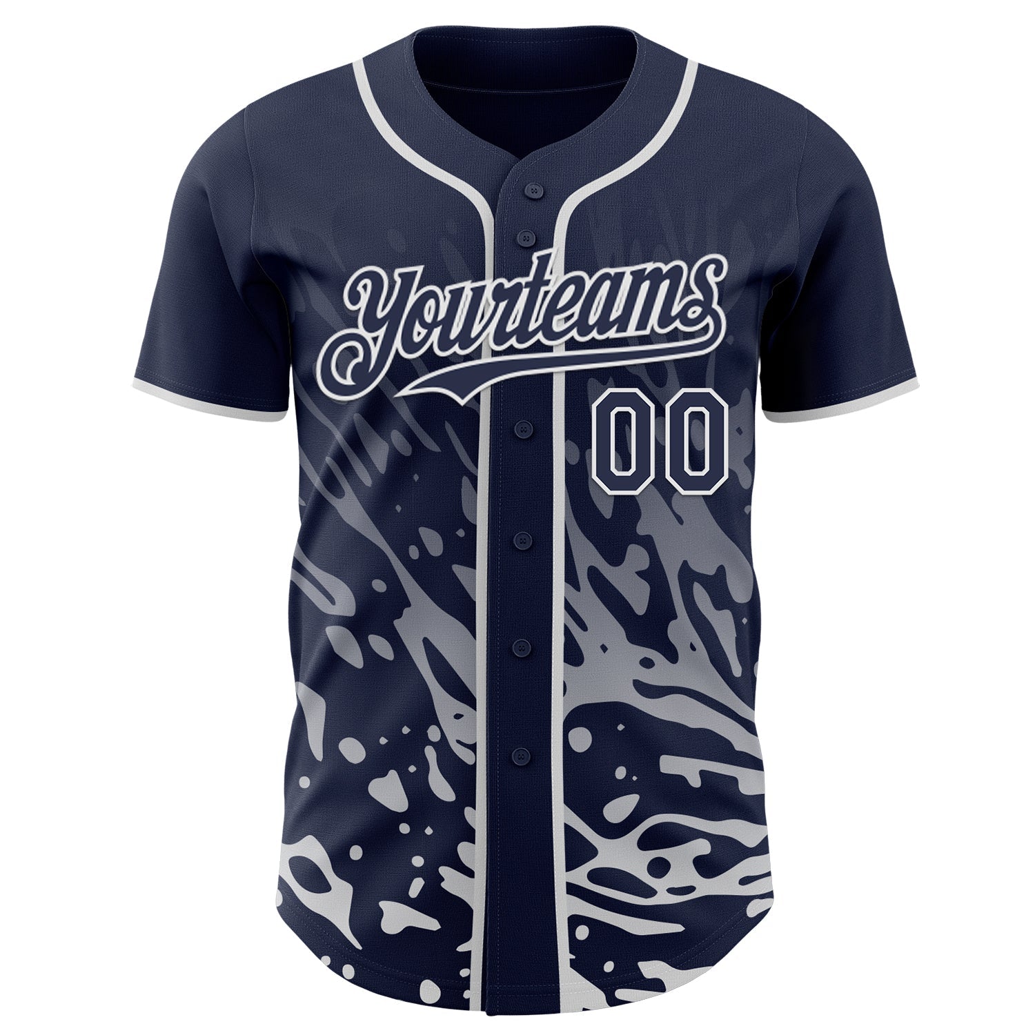 Custom Navy-White Fluid Liquid Wave Splatter Authentic Baseball Jersey view 2