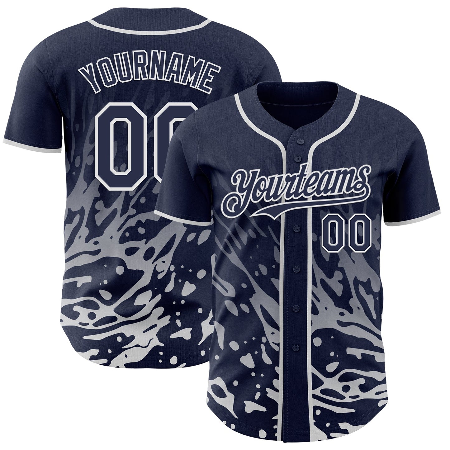 Custom Navy-White Fluid Liquid Wave Splatter Authentic Baseball Jersey - Main View
