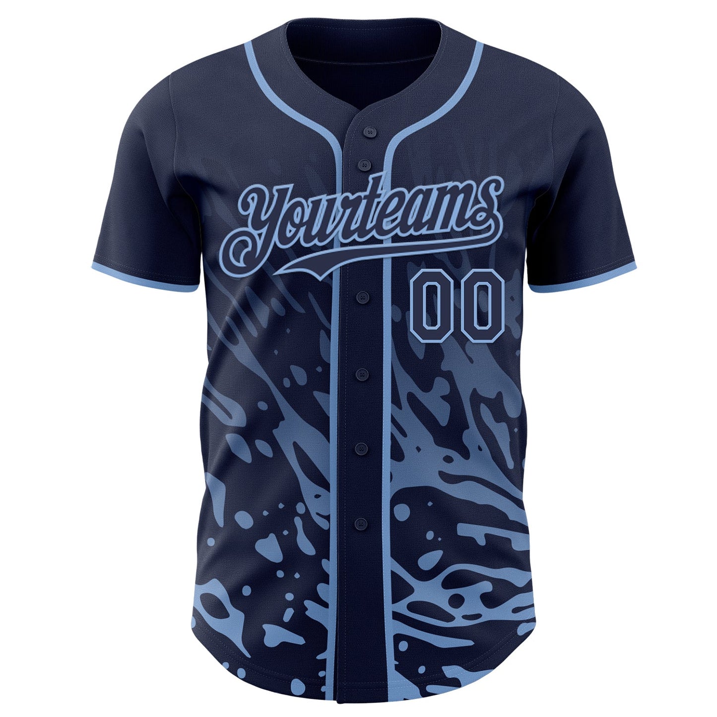 Custom Navy-Light Blue Fluid Liquid Wave Splatter Authentic Baseball Jersey view 2