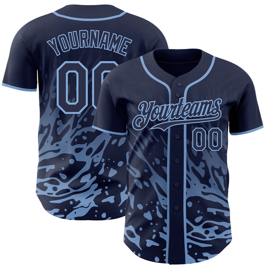 Custom Navy-Light Blue Fluid Liquid Wave Splatter Authentic Baseball Jersey - Main View