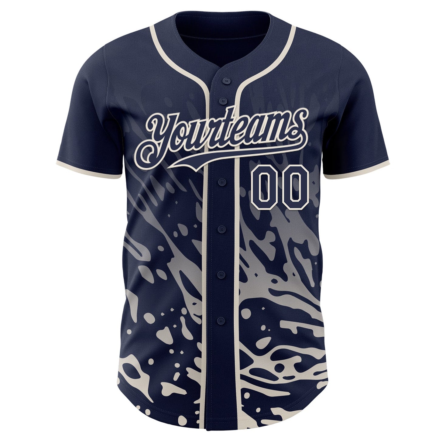 Custom Navy-Cream Fluid Liquid Wave Splatter Authentic Baseball Jersey view 2