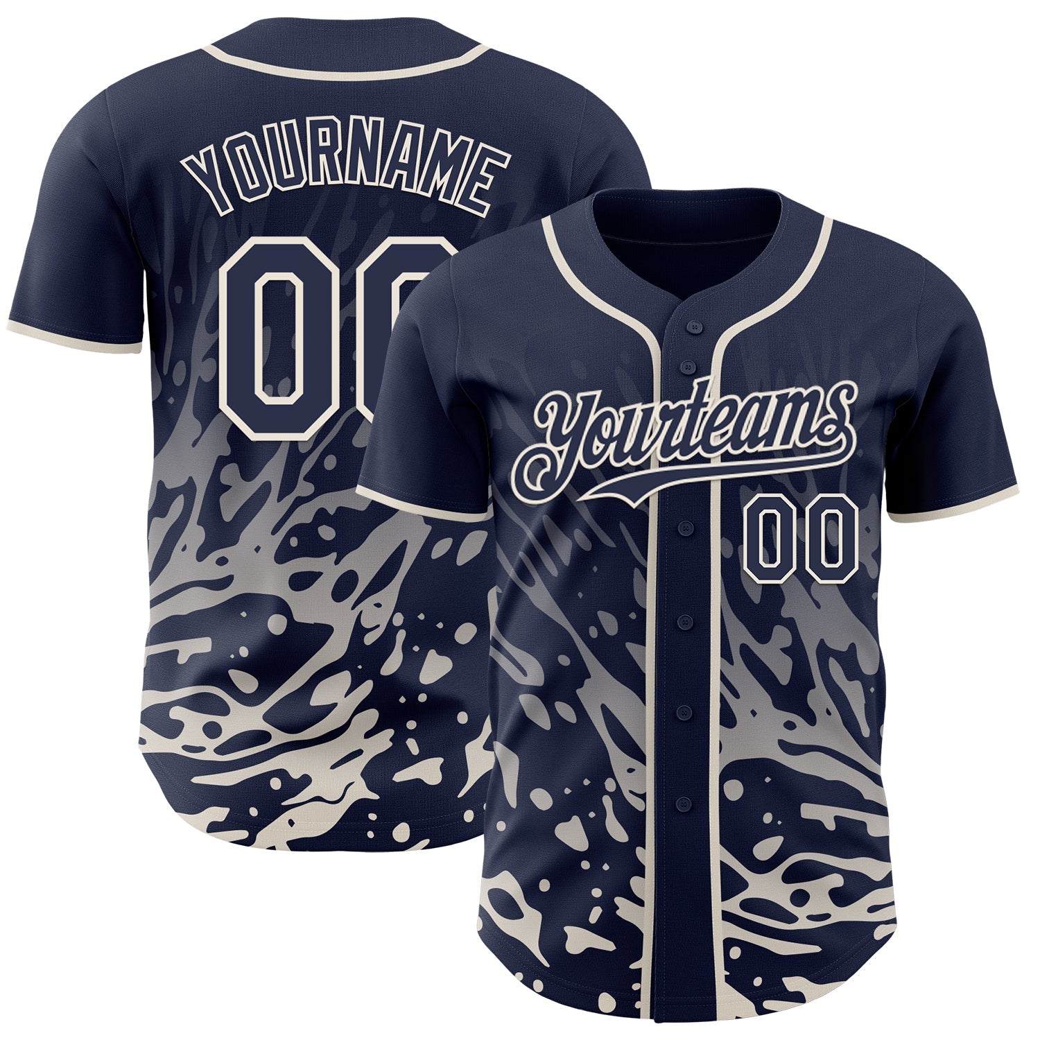Custom Navy-Cream Fluid Liquid Wave Splatter Authentic Baseball Jersey - Main View
