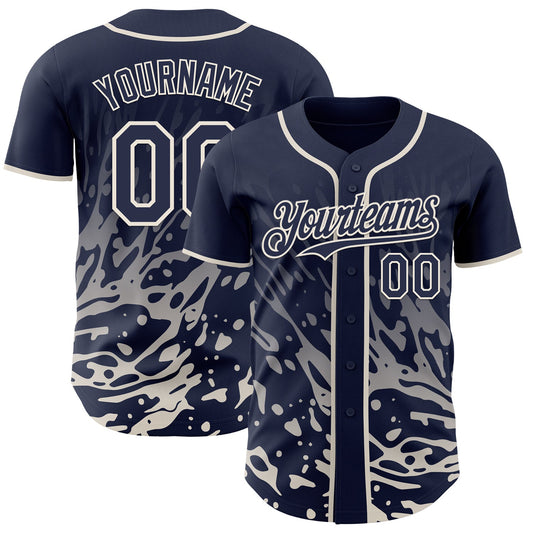 Custom Navy-Cream Fluid Liquid Wave Splatter Authentic Baseball Jersey - Main View