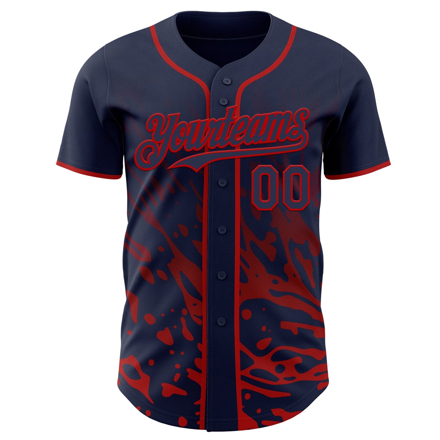 Custom Navy-Red Fluid Liquid Wave Splatter Authentic Baseball Jersey view 2