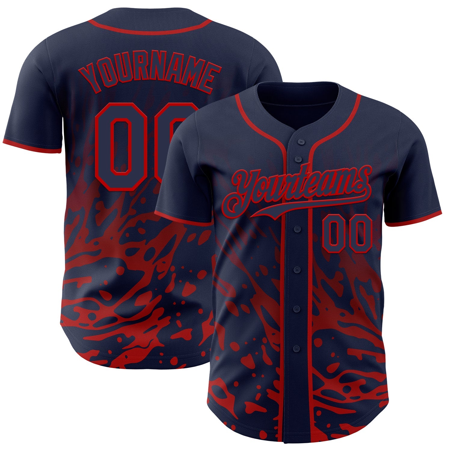 Custom Navy-Red Fluid Liquid Wave Splatter Authentic Baseball Jersey - Main View