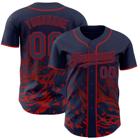 Custom Navy-Red Fluid Liquid Wave Splatter Authentic Baseball Jersey - Main View