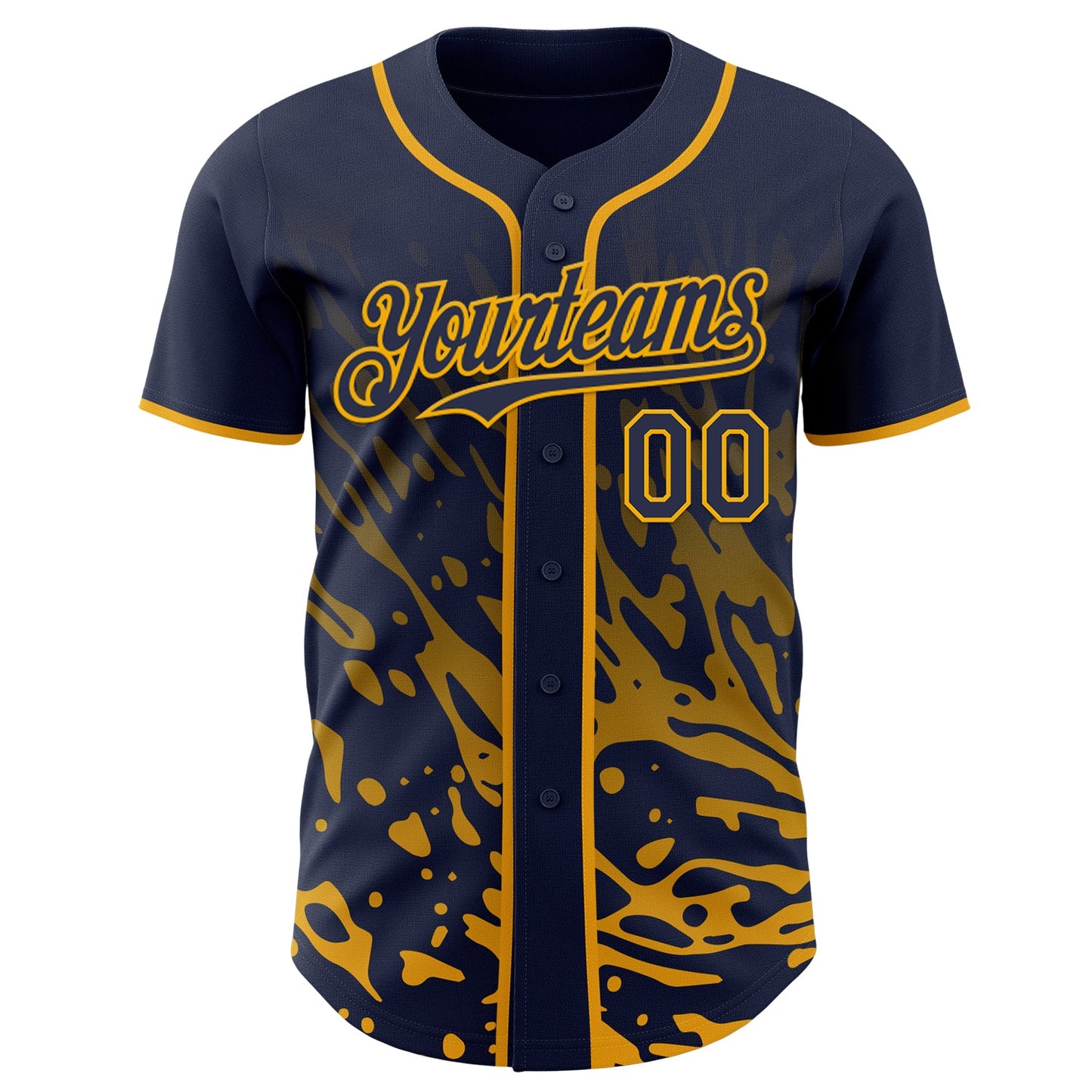 Custom Navy-Gold Fluid Liquid Wave Splatter Authentic Baseball Jersey view 2