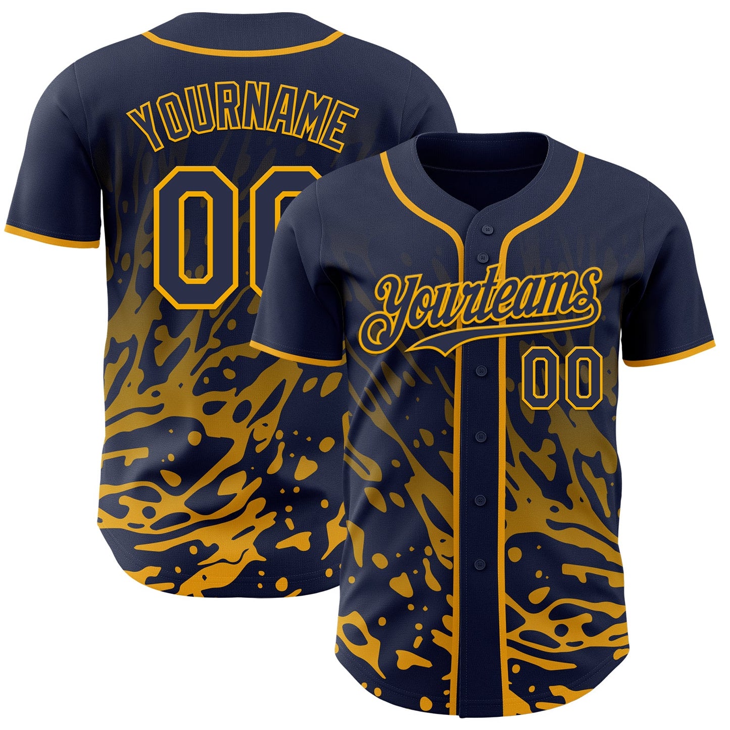 Custom Navy-Gold Fluid Liquid Wave Splatter Authentic Baseball Jersey - Main View