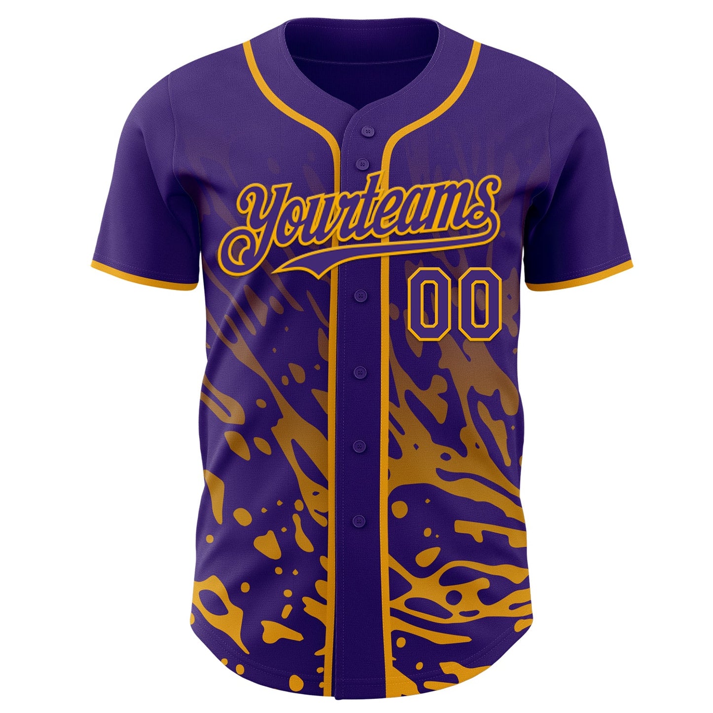 Custom Purple-Gold Fluid Liquid Wave Splatter Authentic Baseball Jersey view 2