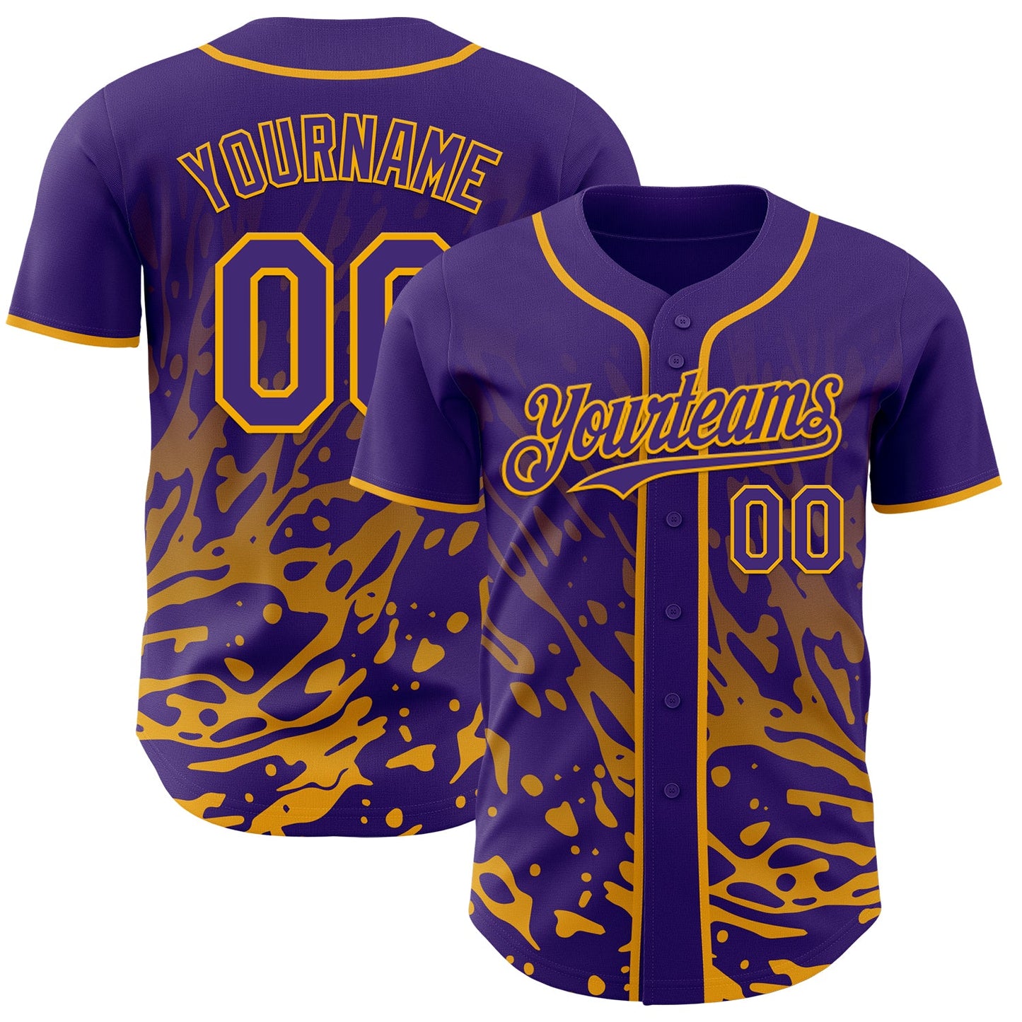 Custom Purple-Gold Fluid Liquid Wave Splatter Authentic Baseball Jersey - Main View