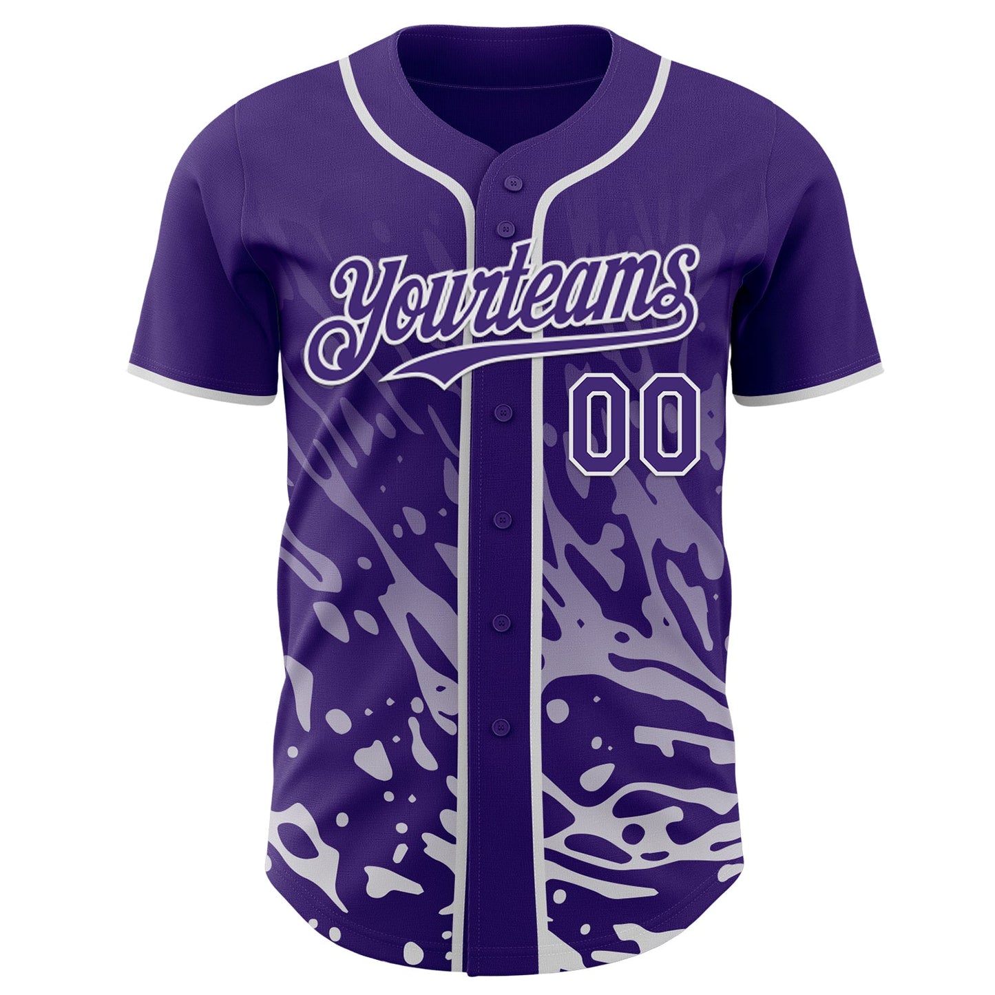 Custom Purple-White Fluid Liquid Wave Splatter Authentic Baseball Jersey view 2