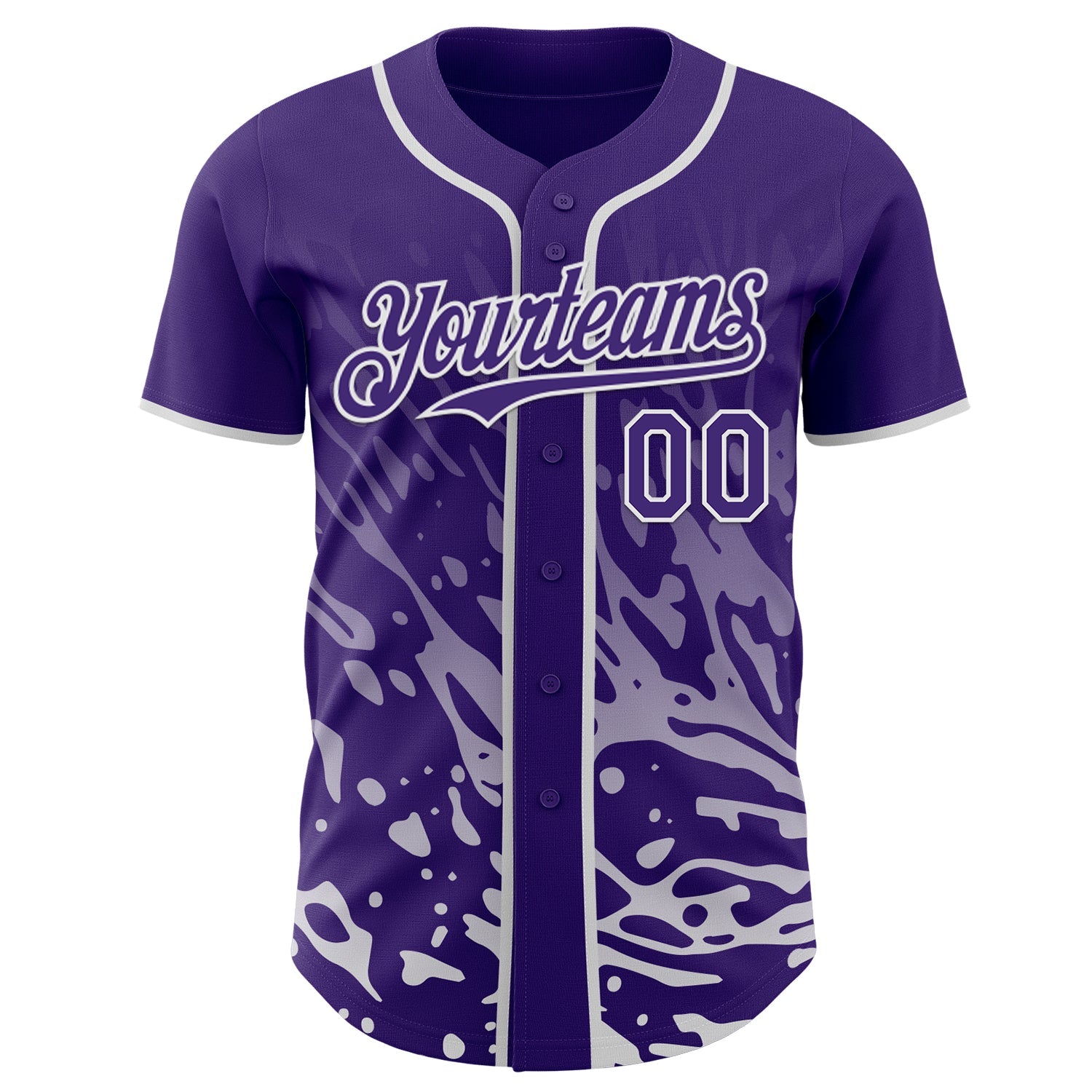 Custom Purple-White Fluid Liquid Wave Splatter Authentic Baseball Jersey view 2