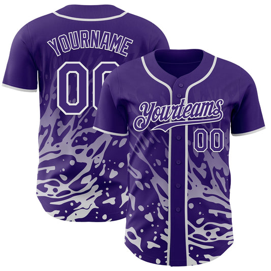 Custom Purple-White Fluid Liquid Wave Splatter Authentic Baseball Jersey - Main View