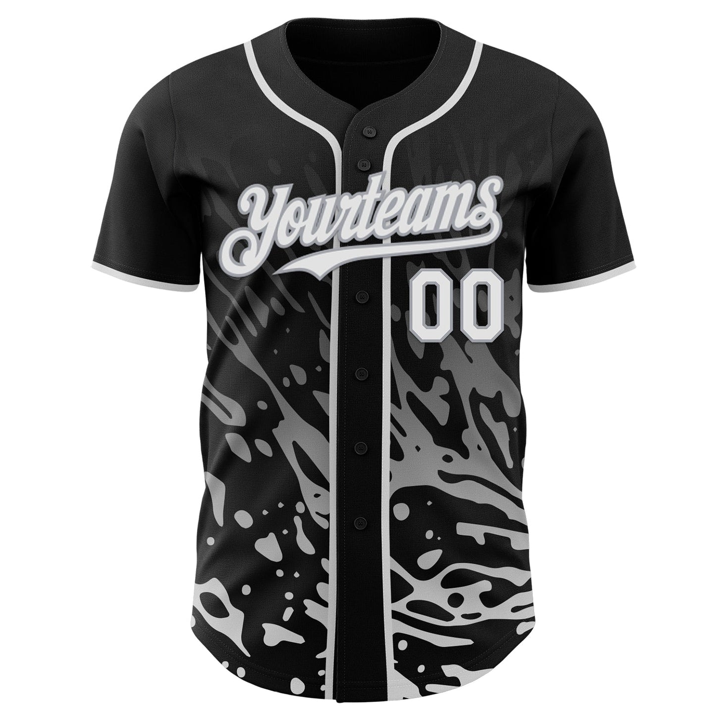 Custom Black White-Gray Fluid Liquid Wave Splatter Authentic Baseball Jersey view 2