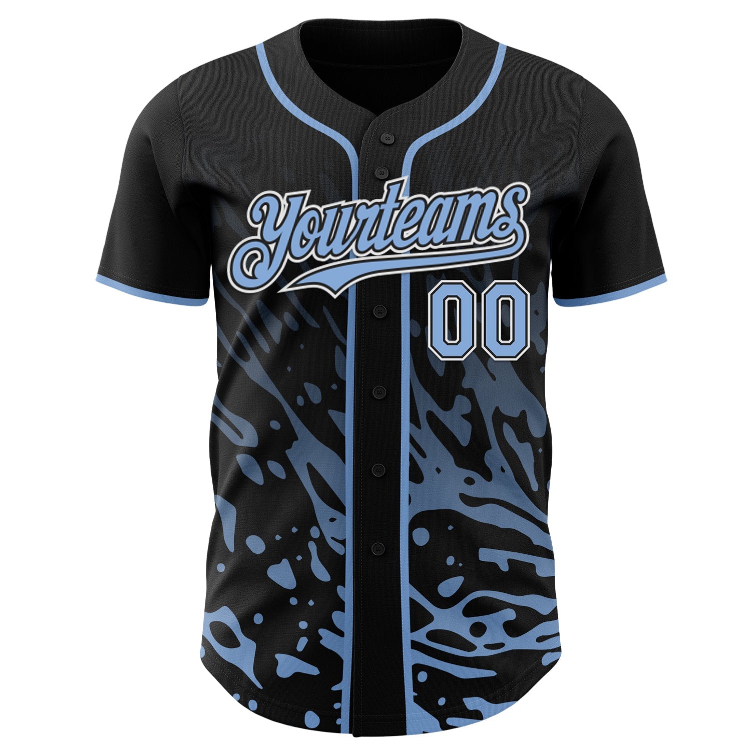 Custom Black Light Blue-White Fluid Liquid Wave Splatter Authentic Baseball Jersey view 2