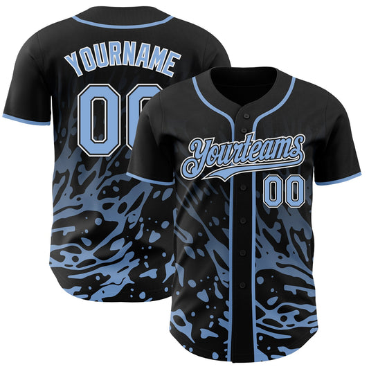 Custom Black Light Blue-White Fluid Liquid Wave Splatter Authentic Baseball Jersey - Main View