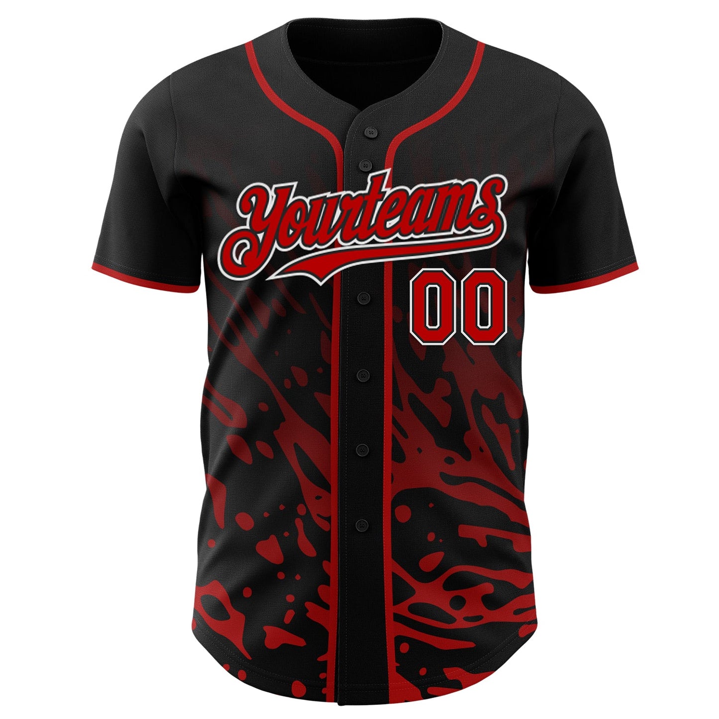 Custom Black Red-White Fluid Liquid Wave Splatter Authentic Baseball Jersey view 2