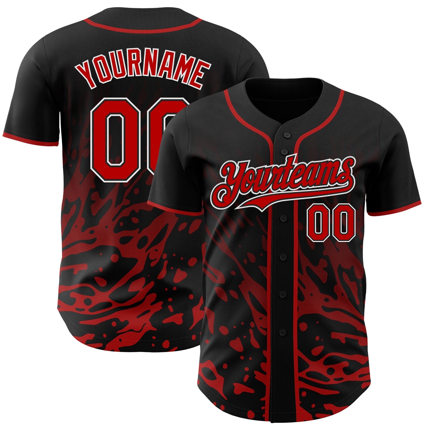 Custom Black Red-White Fluid Liquid Wave Splatter Authentic Baseball Jersey - Main View