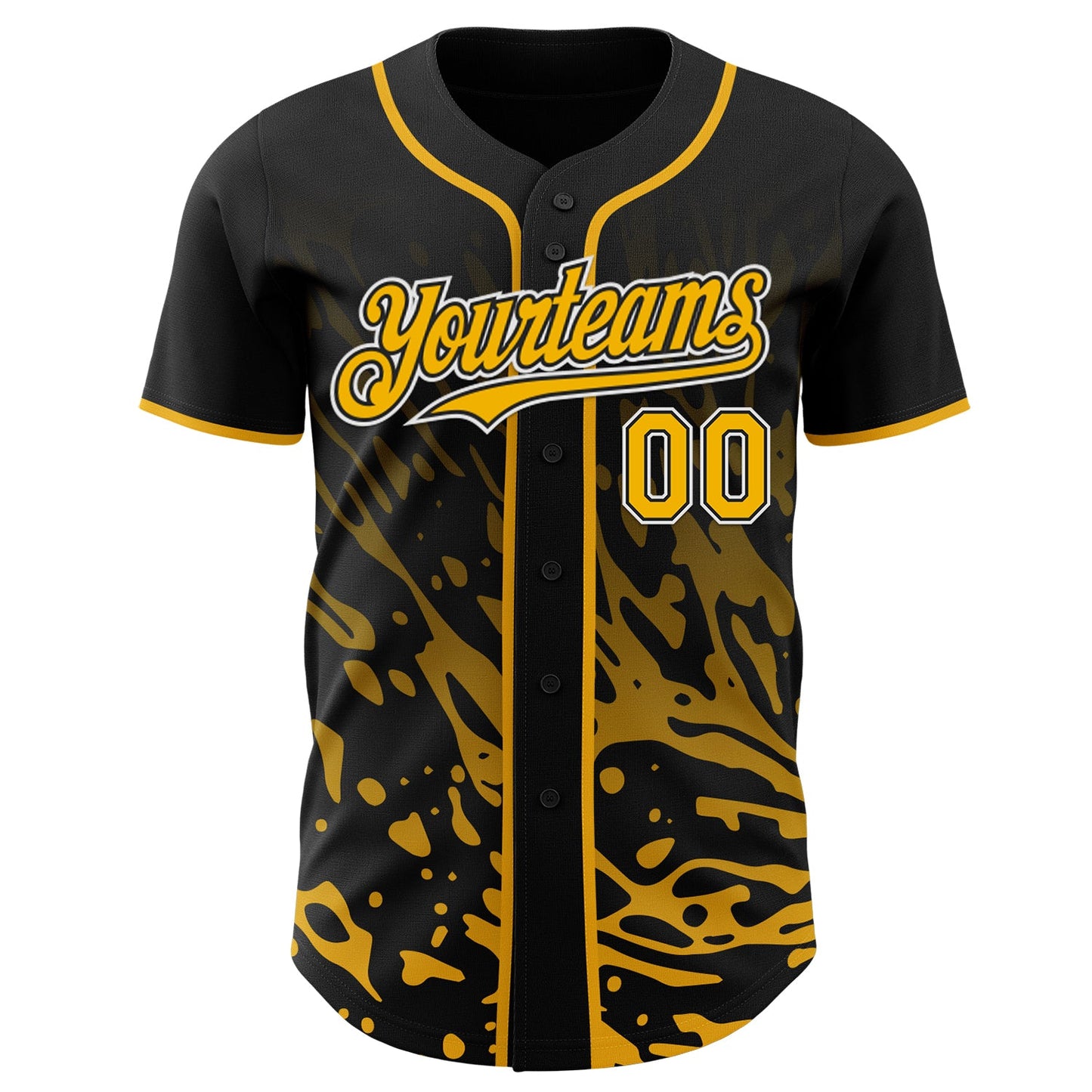 Custom Black Gold-White Fluid Liquid Wave Splatter Authentic Baseball Jersey view 2