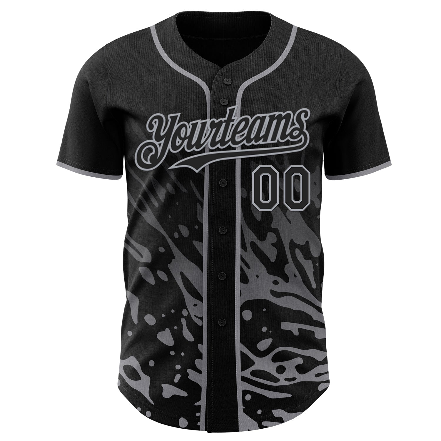 Custom Black-Gray Fluid Liquid Wave Splatter Authentic Baseball Jersey view 2
